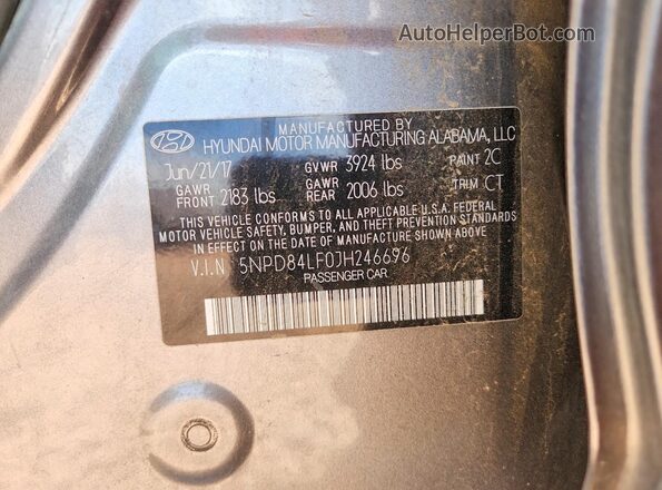5NPD84LF0JH246696 2018 HYUNDAI ELANTRA Silver VIN sticker view