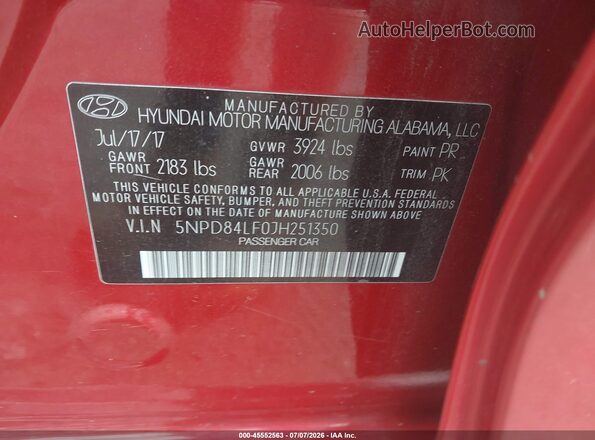 5NPD84LF0JH251350 2018 HYUNDAI ELANTRA Burgundy Engine compartment view
