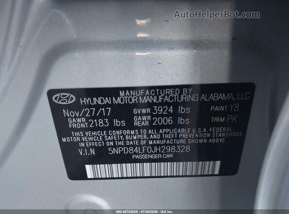 5NPD84LF0JH298328 2018 HYUNDAI ELANTRA Серебряный Вид подкапотного пространства