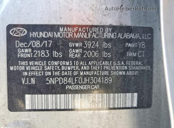 5NPD84LF0JH304189 2018 HYUNDAI ELANTRA Silver Engine compartment view