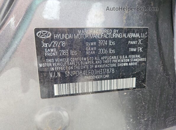 5NPD84LF0JH317878 2018 HYUNDAI ELANTRA Серый Вид подкапотного пространства