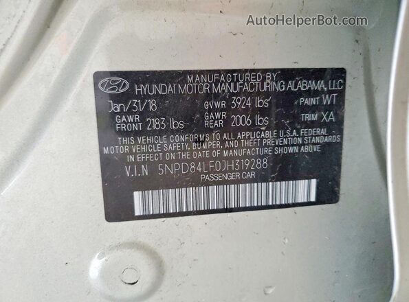 5NPD84LF0JH319288 2018 HYUNDAI ELANTRA Beige ძრავის განყოფილების ხედი
