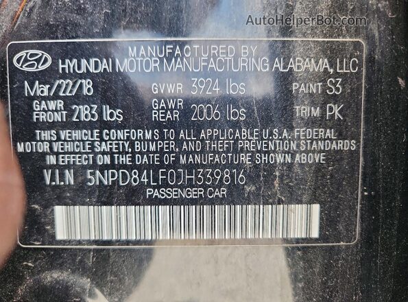 5NPD84LF0JH339816 2018 HYUNDAI ELANTRA Black Engine compartment view