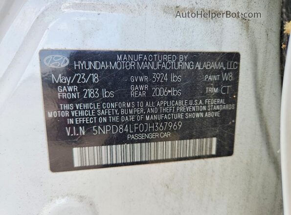 5NPD84LF0JH367969 2018 HYUNDAI ELANTRA Белый Вид подкапотного пространства