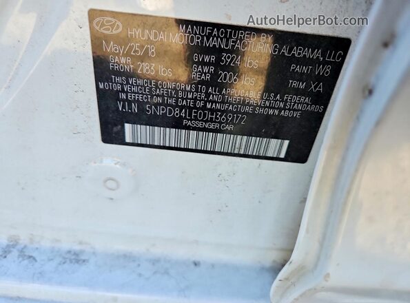 5NPD84LF0JH369172 2018 HYUNDAI ELANTRA White Շարժիչի բաժամունքի տեսք