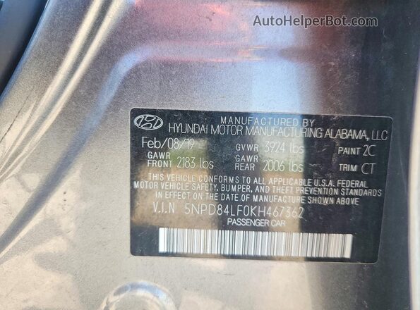 5NPD84LF0KH467362 2019 HYUNDAI ELANTRA Gray Vista del compartimento del motor