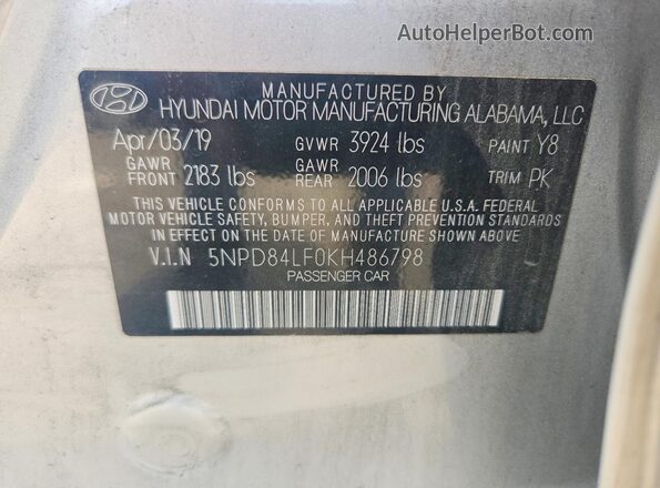 5NPD84LF0KH486798 2019 HYUNDAI ELANTRA Серебряный Вид подкапотного пространства