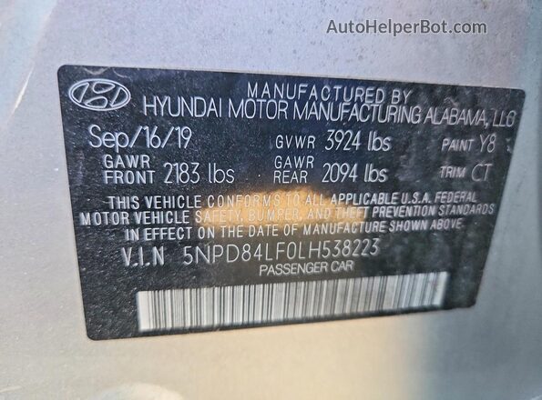 5NPD84LF0LH538223 2020 HYUNDAI ELANTRA Silver Շարժիչի բաժամունքի տեսք
