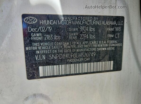 5NPD84LF0LH570749 2020 HYUNDAI ELANTRA White Engine compartment view
