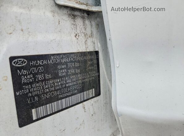 5NPD84LF0LH599023 2020 HYUNDAI ELANTRA White VIN sticker view