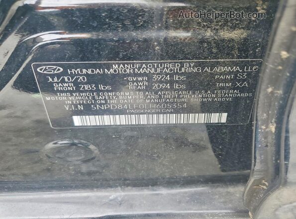 5NPD84LF0LH605354 2020 HYUNDAI ELANTRA Black Շարժիչի բաժամունքի տեսք