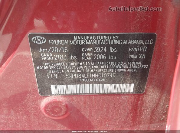 5NPD84LF1HH010746 2017 HYUNDAI ELANTRA Red Vista del compartimento del motor
