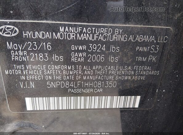 5NPD84LF1HH081350 2017 HYUNDAI ELANTRA Black Vista del compartimento del motor