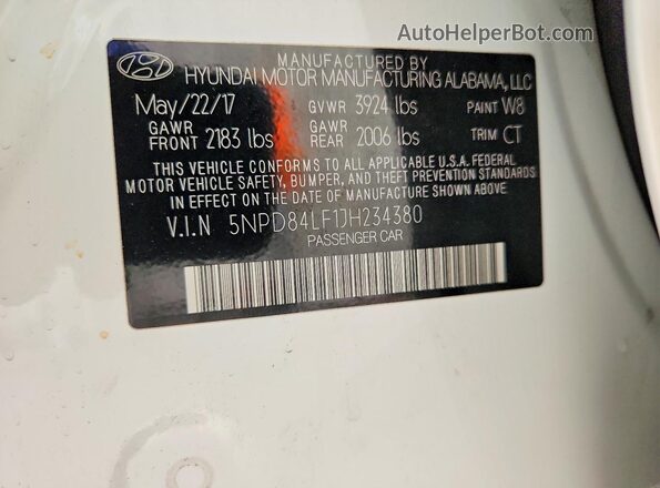 5NPD84LF1JH234380 2018 HYUNDAI ELANTRA Белый Вид подкапотного пространства