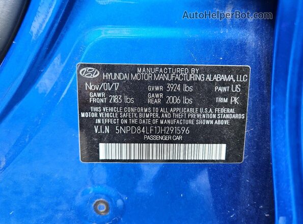 5NPD84LF1JH291596 2018 HYUNDAI ELANTRA Blue Вид підкапотного простору
