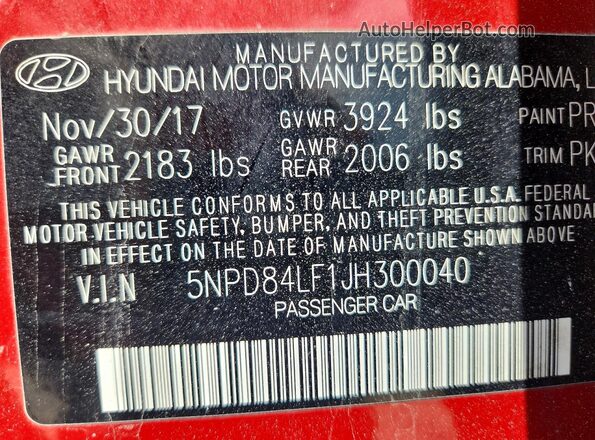 5NPD84LF1JH300040 2018 HYUNDAI ELANTRA Red ძრავის განყოფილების ხედი