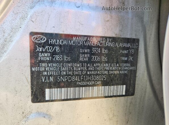 5NPD84LF1JH308025 2018 HYUNDAI ELANTRA Silver Շարժիչի բաժամունքի տեսք