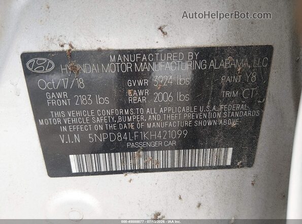 5NPD84LF1KH421099 2019 HYUNDAI ELANTRA Silver Вид підкапотного простору