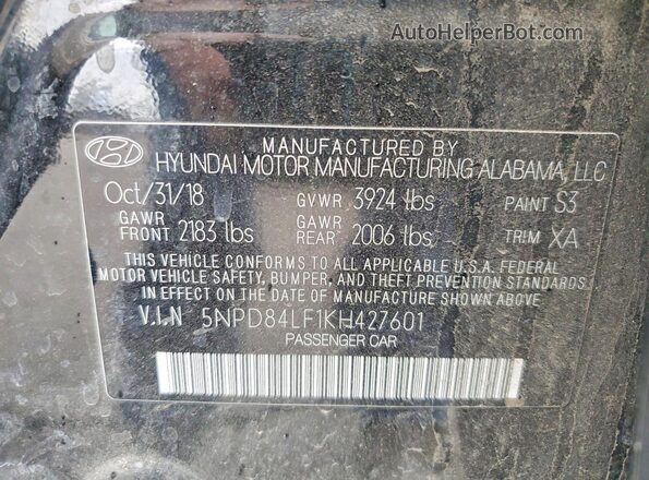 5NPD84LF1KH427601 2019 HYUNDAI ELANTRA Black Շարժիչի բաժամունքի տեսք