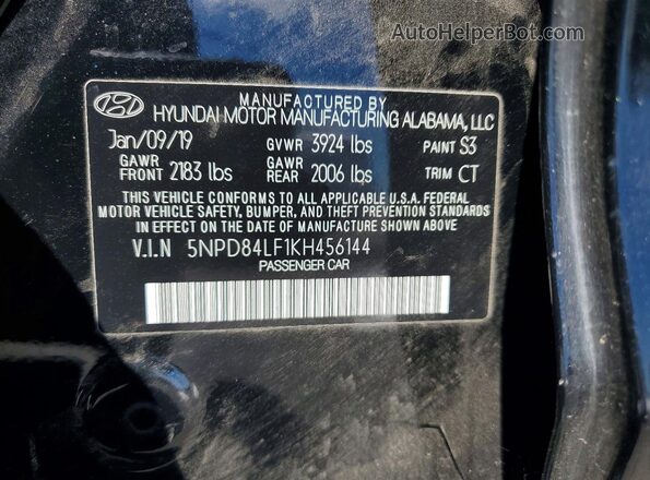 5NPD84LF1KH456144 2019 HYUNDAI ELANTRA Black Widok komory silnika