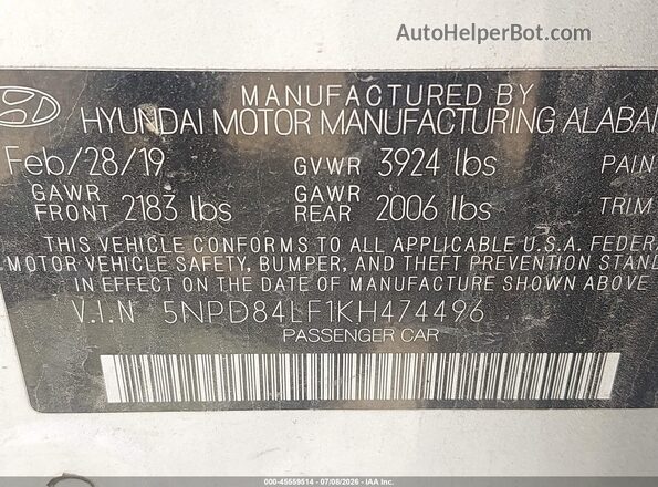 5NPD84LF1KH474496 2019 HYUNDAI ELANTRA Silver Вид підкапотного простору