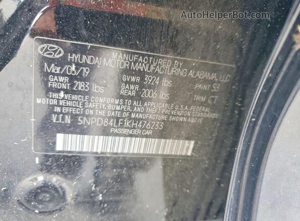 5NPD84LF1KH476233 2019 HYUNDAI ELANTRA Black Vista del compartimento del motor