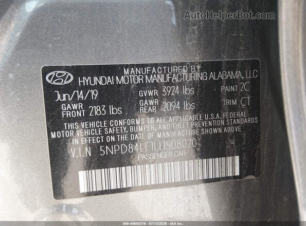 5NPD84LF1LH508020 2020 HYUNDAI ELANTRA Gray Շարժիչի բաժամունքի տեսք