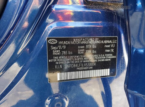 5NPD84LF1LH538814 2020 HYUNDAI ELANTRA Blue Вид наклейки з VIN-кодом