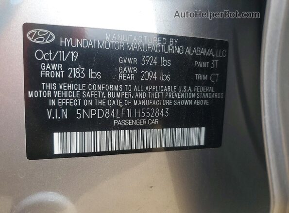 5NPD84LF1LH552843 2020 HYUNDAI ELANTRA Silver Вид підкапотного простору