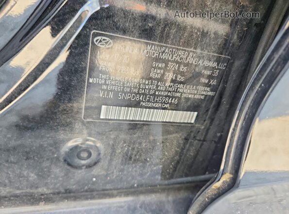 5NPD84LF1LH598446 2020 HYUNDAI ELANTRA Black Вид наклейки з VIN-кодом