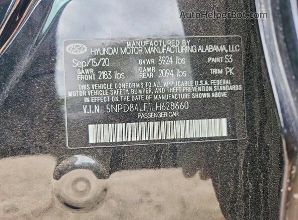5NPD84LF1LH628660 2020 HYUNDAI ELANTRA Черный Вид наклейки с VIN-кодом