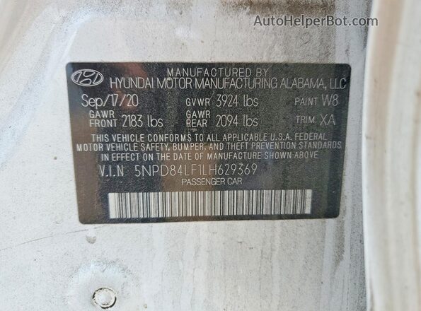 5NPD84LF1LH629369 2020 HYUNDAI ELANTRA White Շարժիչի բաժամունքի տեսք