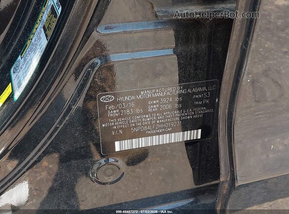 5NPD84LF2HH019231 2017 HYUNDAI ELANTRA Черный Вид подкапотного пространства