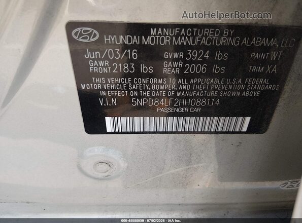 5NPD84LF2HH088114 2017 HYUNDAI ELANTRA Серебряный Вид подкапотного пространства
