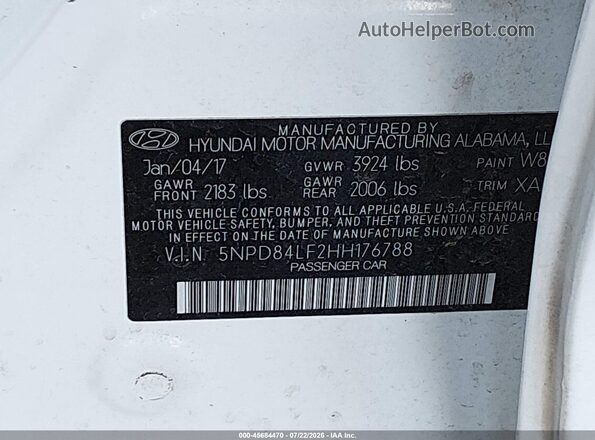 5NPD84LF2HH176788 2017 HYUNDAI ELANTRA Белый Вид подкапотного пространства