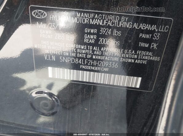5NPD84LF2HH209336 2017 HYUNDAI ELANTRA Black Engine compartment view