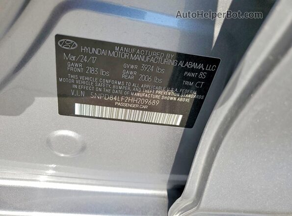 5NPD84LF2HH209689 2017 HYUNDAI ELANTRA Gray Вид підкапотного простору