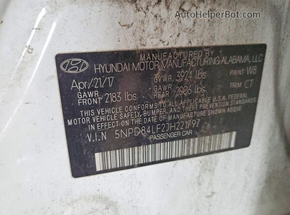 5NPD84LF2JH221797 2018 HYUNDAI ELANTRA White Vista del compartimento del motor