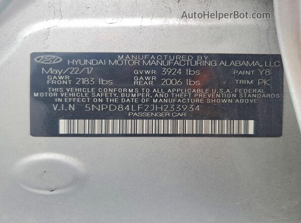 5NPD84LF2JH233934 2018 HYUNDAI ELANTRA Синий Вид подкапотного пространства