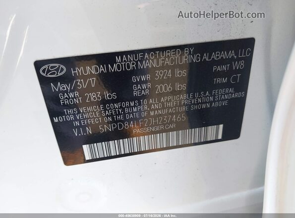 5NPD84LF2JH237465 2018 HYUNDAI ELANTRA White Vista del compartimento del motor