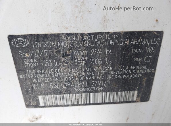 5NPD84LF2JH279120 2018 HYUNDAI ELANTRA White Вид підкапотного простору