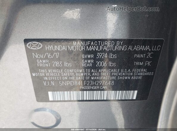 5NPD84LF2JH297648 2018 HYUNDAI ELANTRA Silver Շարժիչի բաժամունքի տեսք
