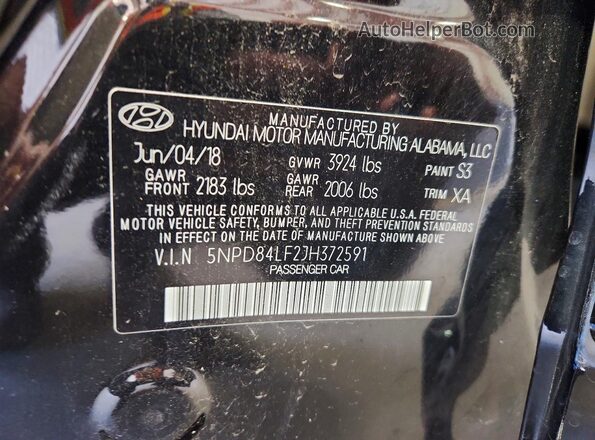5NPD84LF2JH372591 2018 HYUNDAI ELANTRA Black ძრავის განყოფილების ხედი