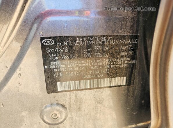 5NPD84LF2KH404473 2019 HYUNDAI ELANTRA Серый Вид подкапотного пространства