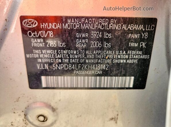 5NPD84LF2KH413142 2019 HYUNDAI ELANTRA Silver Շարժիչի բաժամունքի տեսք