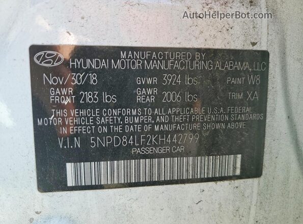 5NPD84LF2KH442799 2019 HYUNDAI ELANTRA White Engine compartment view