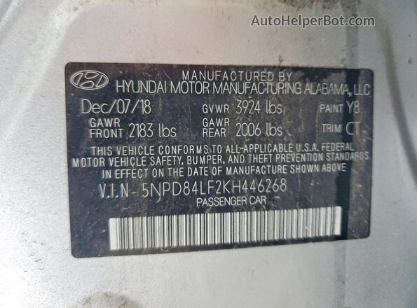 5NPD84LF2KH446268 2019 HYUNDAI ELANTRA Silver Панорамний вид салону 360°