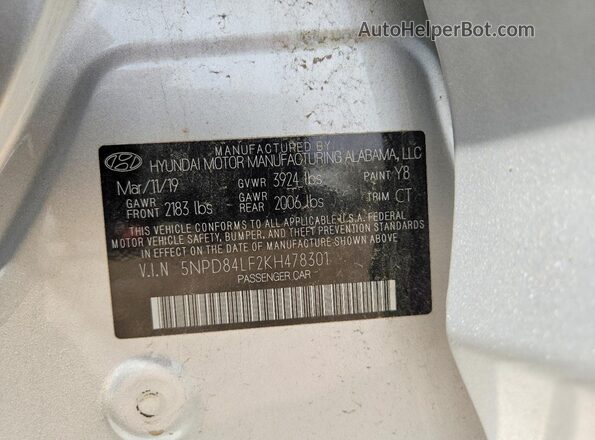 5NPD84LF2KH478301 2019 HYUNDAI ELANTRA Silver ძრავის განყოფილების ხედი