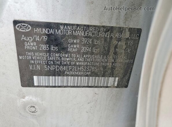 5NPD84LF2LH523285 2020 HYUNDAI ELANTRA Silver ძრავის განყოფილების ხედი