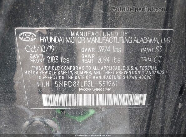 5NPD84LF2LH551961 2020 HYUNDAI ELANTRA Black Շարժիչի բաժամունքի տեսք